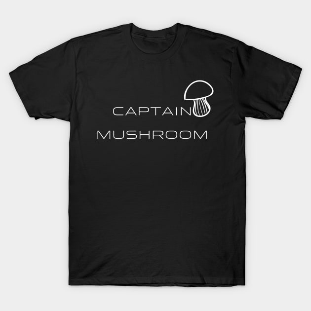Captain Mushroom Typography White Design T-Shirt by Stylomart